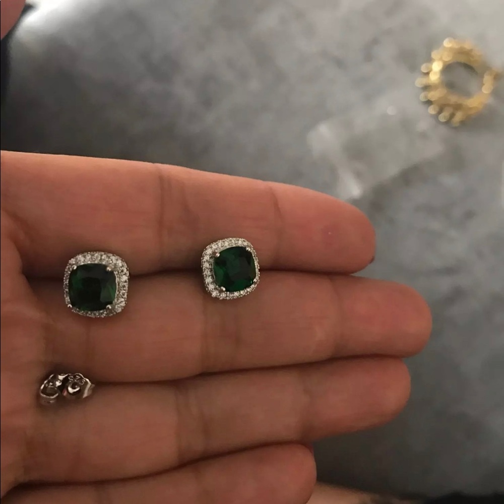 New 925 Sterling Silver Emerald Earrings - Picture 4 of 7